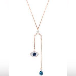 Swarovski Duo Pearl Rose Gold Evil Eye Sapphire Crystal Necklace